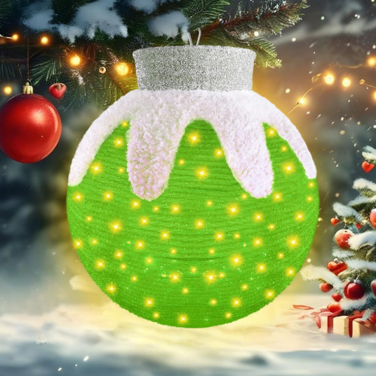 Outdoor Hanging Christmas Ornaments, Lighted Pop-Up Hanging Outdoor Holiday Ball Decoration, Lighted Collapsible Holiday Decorations (Green)