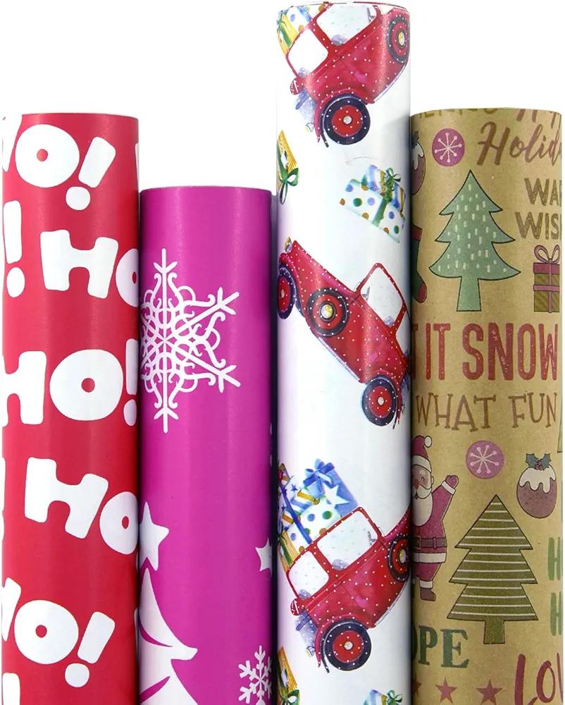 Blavermant Christmas Wrapping Paper Rolls - 30 inches x 16.4 feet per Roll, Total of 4 Wrapping Paper Rolls, Designs for Christmas, Holidays, Weddings, Winter Solstice Gift Wrapping Paper Rolls