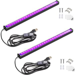Black Light Bar, 1ft USB UV Black Light Fixture for Fluorescent Tapestry, Body Paint, Halloween, Christmas - 2-Pack with On/Off Switch (Upgraded-10W-2Pack)