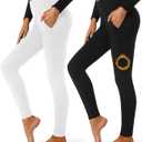 FULLSOFT 2 Pack Fleece Lined Leggings with Pockets for Women High Waisted Thermal Winter Yoga Pants for Workout Running (Large-X-Large)