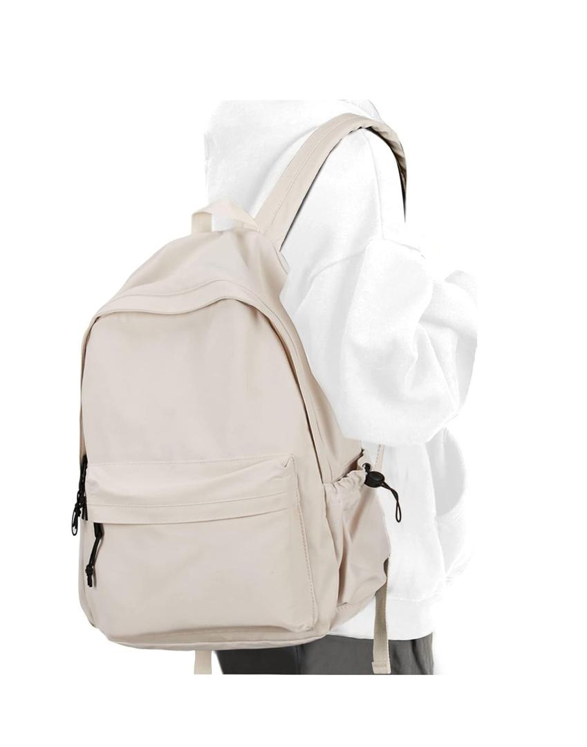 Beige School Backpack for Girls Water Resistant High School Book Bag Simple Backpack for Teens Boys Girls, Lightweight Middle School Back Pack Daypack