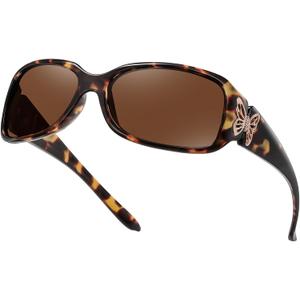 HAOLOTA Women's Polarized Sunglasses - Fashionable Wraparound Butterfly Design with UV400 Protection (A01 Amber Tortoise Frame/Brwon Lens)