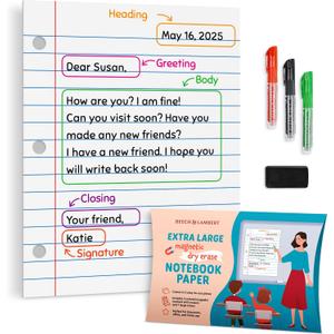 Extra Large Magnetic Notebook Paper for Whiteboard - Dual-Magnet Design for Smooth Writing - Wrinkle-Free Flat Shipping - Ghosting-Free Markers - Perfect for Classroom & Homeschool