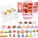 95 Pcs Dollhouse Refrigerator Mini Fridge Table Dining Car Toy with Food Set Kitchen Furniture Miniatures Party Fruits Juice Milk Desserts for Children Drink Cake Pretend Play Game Fake Ice Cubes