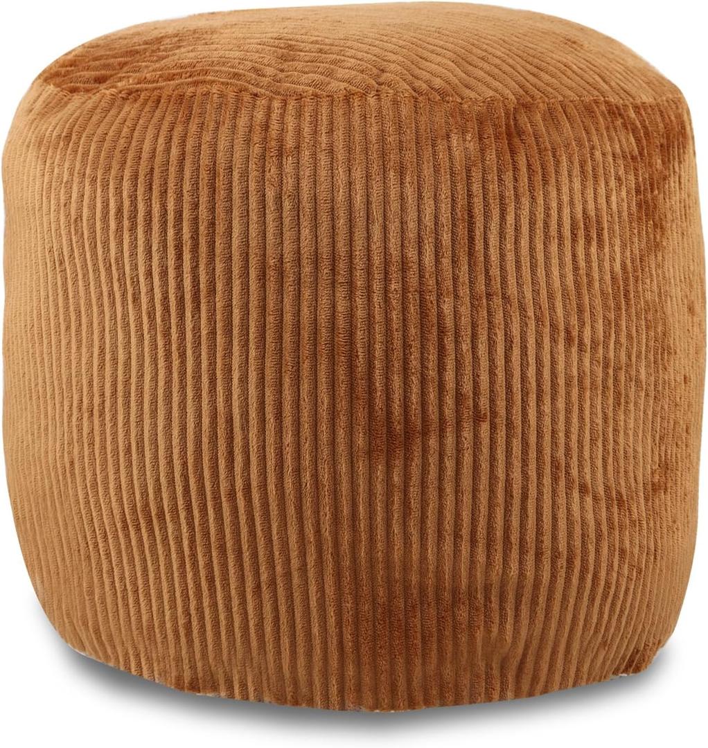 Sexysamba Round Corduroy Pouf Cover Only, 20"x 16" Unstuffed Decorative Ottoman Foot Stool Rest, Washable Storage Bean Bag Chair Floor Pouf Covers for Living Room Bedroom, Coffee