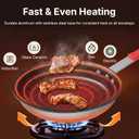 DUMOS 8 Inch Nonstick Frying Pan, Heavy-Gauge Aluminum Skillet, Red Handle