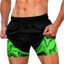 Cozople Mens Swim Trunks Quick Dry Bathing Suit with Compression Liner 5.5" Inseam Anti Chafe Beach Swim Shorts (Small, Green)