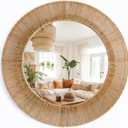 24 Inch Jute Mirror, Large Coastal Boho Round Mirror with Rustic Natural Jute Frame, Farmhouse Wall Decor Accent Handwoven for Bathroom, Bedroom, Living Room, or Entryway