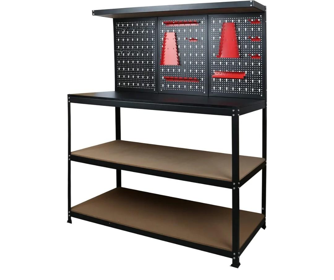 47 inch Workbench with peg Board, Multipurpose Tool Organizer and Workbench with Double Storage Platform in Garage Workshop