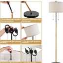 Luvkczc Floor Lamp, 62" Standing Lamp Tall Lamp with Fabric Lampshade&Pull Chain Corner Floor Lamps for Living Room, Bedroom,Office, Wood Grain 2 Bulb Socket