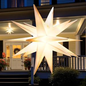Grinsvalley 1 Set Christmas Star Lantern Moravian Light 23'' Star 3D Plastic Waterproof White Hanging Lamp with Twinkle LED Bulb Ribbon Fairy Party Decor for Indoor Outdoor Home Wedding Xmas Tree