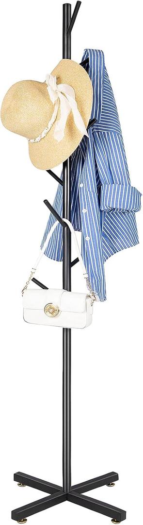 ZOZOE Modern Metal Coat Rack Stand, Coat Rack Freestanding with 8 Hooks, Coat Racks Easy to Assemble, Black Coat Hall Tree Hanger Stand for Jacket, Bag, Hat, Entryway (Black Cross Base)