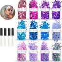 Allstarry Holographic Chunky Body Glitter 12 Colors Cosmetic Face Glitter Makeup Colorful Mermaid Sequins Hair Face Paint Sparkling Festival Outfits Rave Accessories for Women Makeup