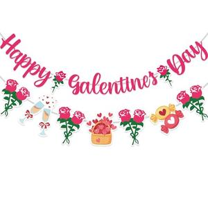 Happy Galentine's Day Banner for Women, Red Floral Heart Garland Backdrop Sign for Ladies Friends Party Decor, Valentine's Day Decoration