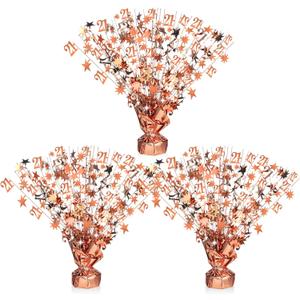 3 Pcs 21st Table Centerpieces Rose and Gold Birthday Party Decorations for Women, Happy Birthday Decorations for Her Rose Gold Foil Spray Centerpieces Star 21st Party Supplies