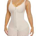 YIANNA Fajas Colombianas Moldeadoras Postpartum Full Body Shapewear for Women Tummy Control Body Shaper Butt Lifter Compression Garment with Zipper Crotch, YA7283-Beige-S