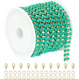 YOUBEIYEE 9.8 Feet Gold Plated Brass Chains Bulk Bluish Green Enamel Arrow Cable Jewelry Chain with Jump Rings and Lobster Clasps
