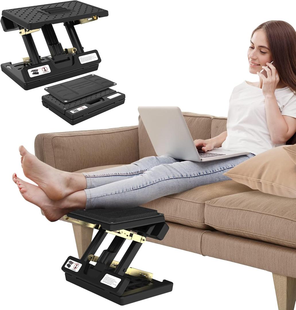 Foot Rest for Under Desk at Work, Height Adjustable Footrest with Massage Roller and Soft Pad, Foldable Ergonomic Foot Rest for Car, Underdesk, Home, Train(Black)