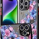 Compatible for iPhone 14 Pro Max Case Cute with Strap Stand Finger Kickstand, Designer Cool Silicone Cases Funda Cover - Pink Rose Flowers Peonies