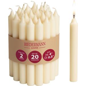 Biedermann & Sons Ivory Chime Candles (20 Count), Unscented Dripless Tapers, 4 Inch Tall 0.5 Inch Diameter, 2 Hour Long Burning Paraffin Wax, for Angel Chime Carousels and Holders