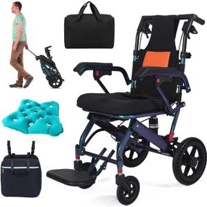 2026 Super Lightweight Transport Wheelchair for Seniors & Adults with Telescopic Handle, Upgraded Portable Folding Transfer Wheel Chairs, Gradient Dark Green, for Travel & Daily Use, 220 lbs Capacity