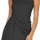 LIYOHON Women's Summer Casual Beach Dress Sleeveless Ruched Tie Tank Bodycon Wrap Mini Dresses (Large, Black)