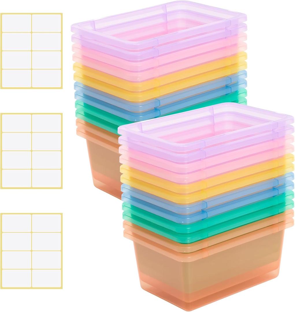 Zonon 12 Pcs Plastic Cubby Storage Bins Classroom Cubby Organization Storage Containers with 1 Pack Self Adhesive Labels Bin for Office Library School Home(Clear Macaron Color)