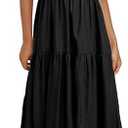 Woolicity Womens Summer Maxi Dress Wrap V Neck Short Sleeve Beach Flowy Long Dresses Black (Black)