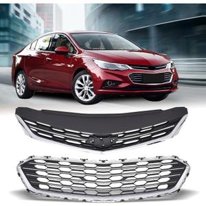 Upper +Lower Grille Assembly Chrome Center Grille Compatible With 2016 2017 2018 CHEVROLET CRUZE 84189617+23504350 (2017-2018)