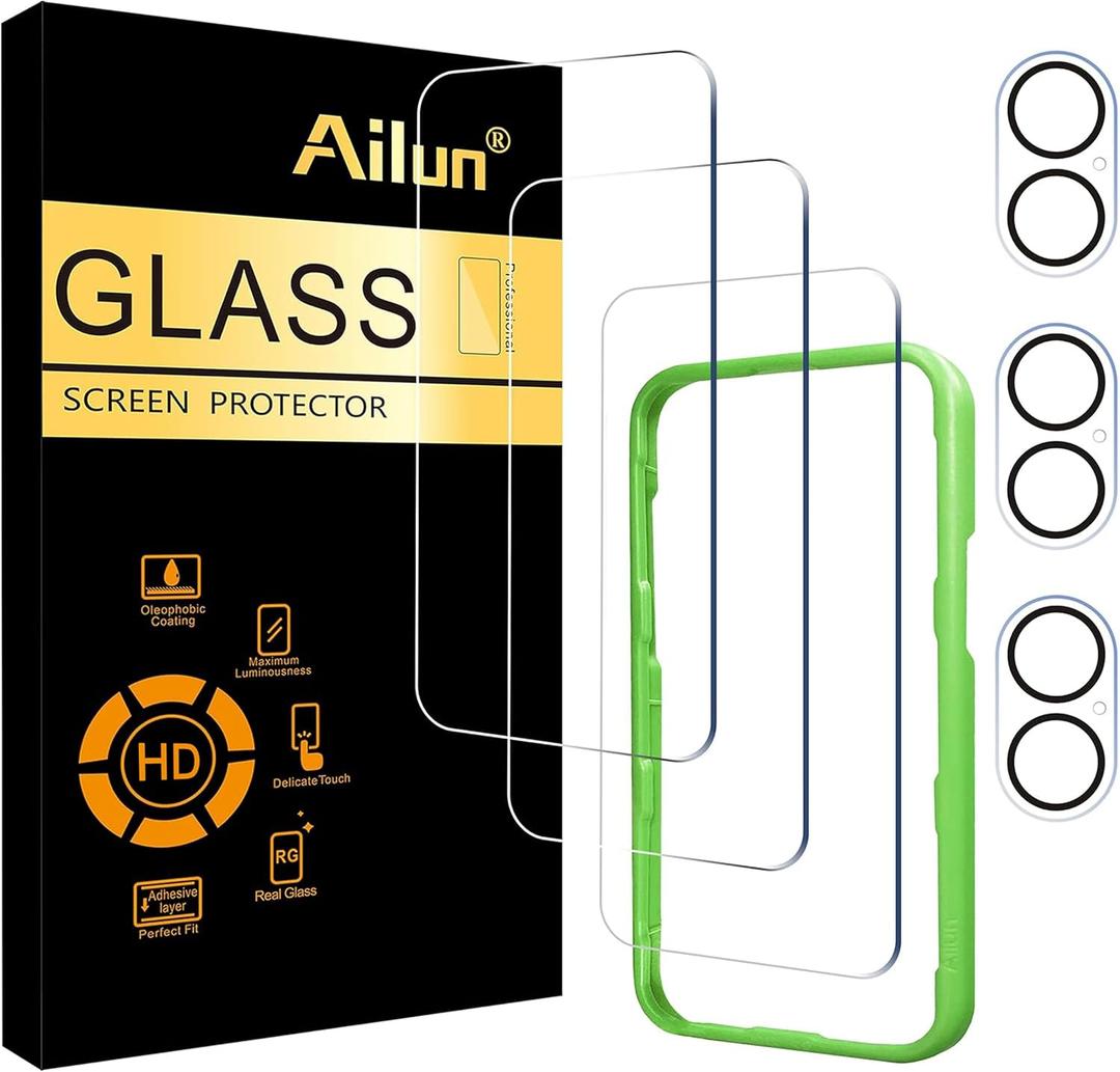 Ailun Screen Protector + Camera Lens Protector for iPhone 17, 3+3Pack
6.3 inch, Tempered Glass, Installation Frame, Sensor Protection, Dynamic Island Compatible, Case Friendly