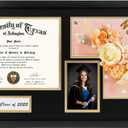 GraduationMall Class of 2025 Graduation Shadow Box Frame for 8.5x11 Diploma & 4x6 Photo with Graduation Cap & Tassel Holder Wood Display Case (15x27-Black Mat)