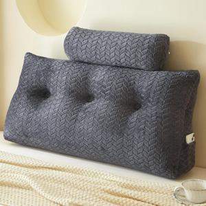 YOUR MOON Wedge Headboard Pillow Twin with 1 Pack Neck Roll Pillow, Triangular Wedge Backrest Pillows Headboard for Bed,Daybed,and Lounging, Large Bed Bolster Pillows,Dark Gray
