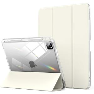 Aoub Crystal Case for iPad Pro 11 inch 4th/3rd Generation 2022/2021, Hard Clear Back with Pencil Holder, Auto Sleep/Wake Support Pencil Wireless Charging, for iPad 11" Pro 2nd 1st 2020 2018 - Cream