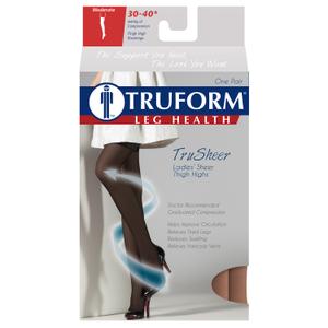 Truform Sheer Compression Stockings, 30-40 mmHg, Women's Thigh High Length, 30 Denier, Black, X-Large