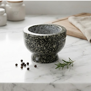Small Granite Mortar, Miniature Grinder for Herbs, Asian Spices and Seeds for Thai, Chinese, Indian Cuisine Chefs and Home Cooks — (Grey 3 in, 2 oz.)
