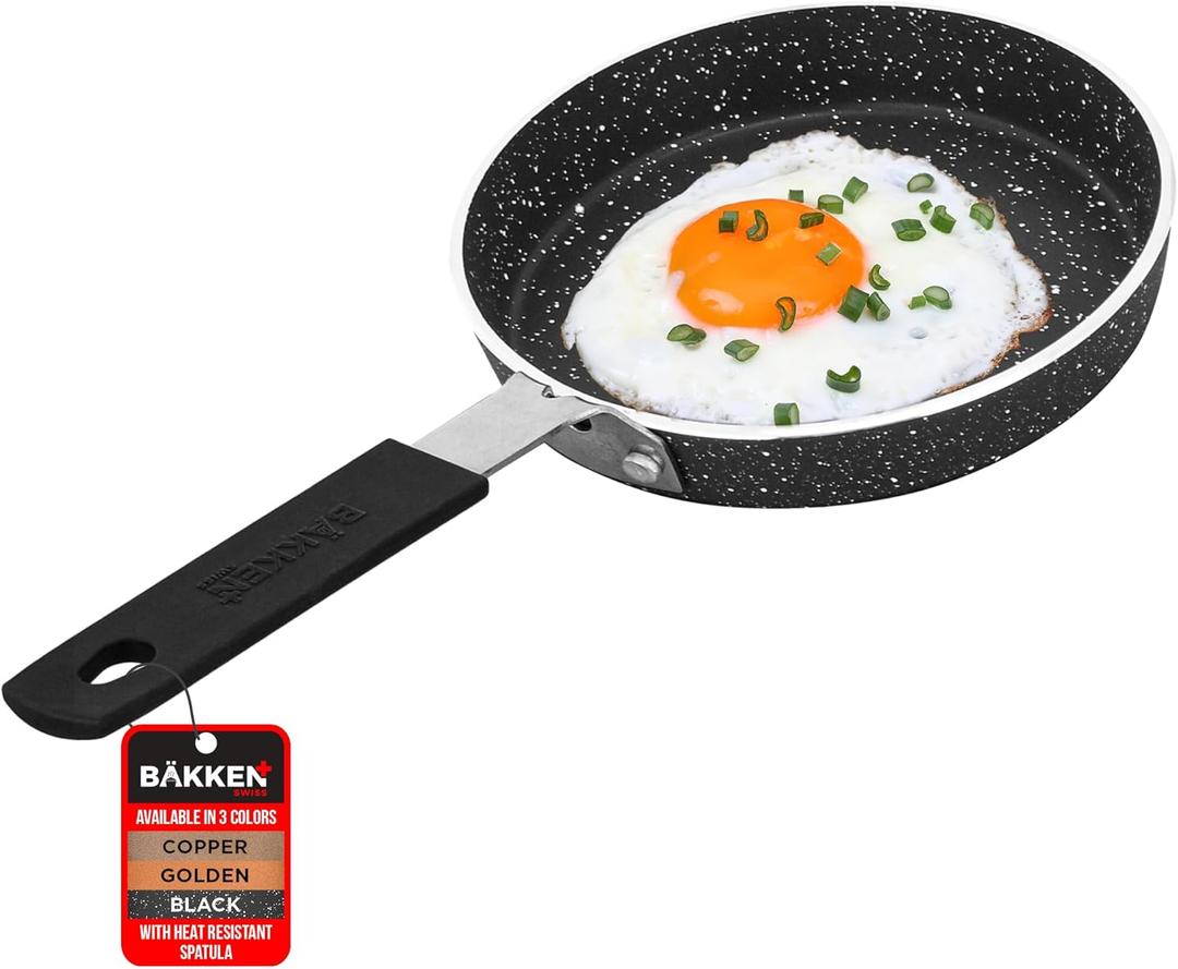 Bakken-Swiss 2-Piece Mini Nonstick Egg Pan & Omelet Pan  Egg Pan [5.5''] with Marble Coating Non-Stick, Skillet, Eco-Friendly for Eggs Pancakes, for All Stoves - Non Toxic (Black)