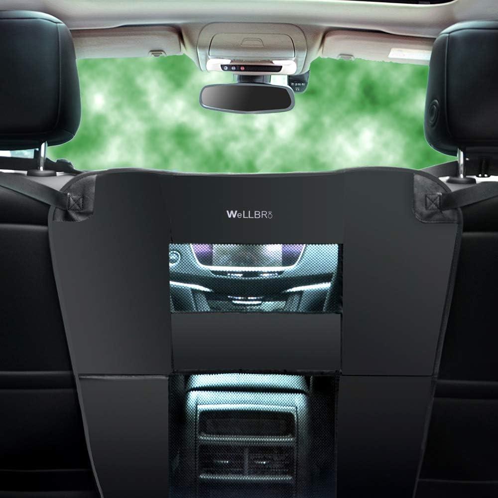 Dog Car Backseat Barrier, Padded and Durable Nylon Net Pet Barrier, Vehicle Travel Dog Fence with 2 Mesh Windows, for Safe Driving, Easy to Install and Adjust for All Cars (Black)