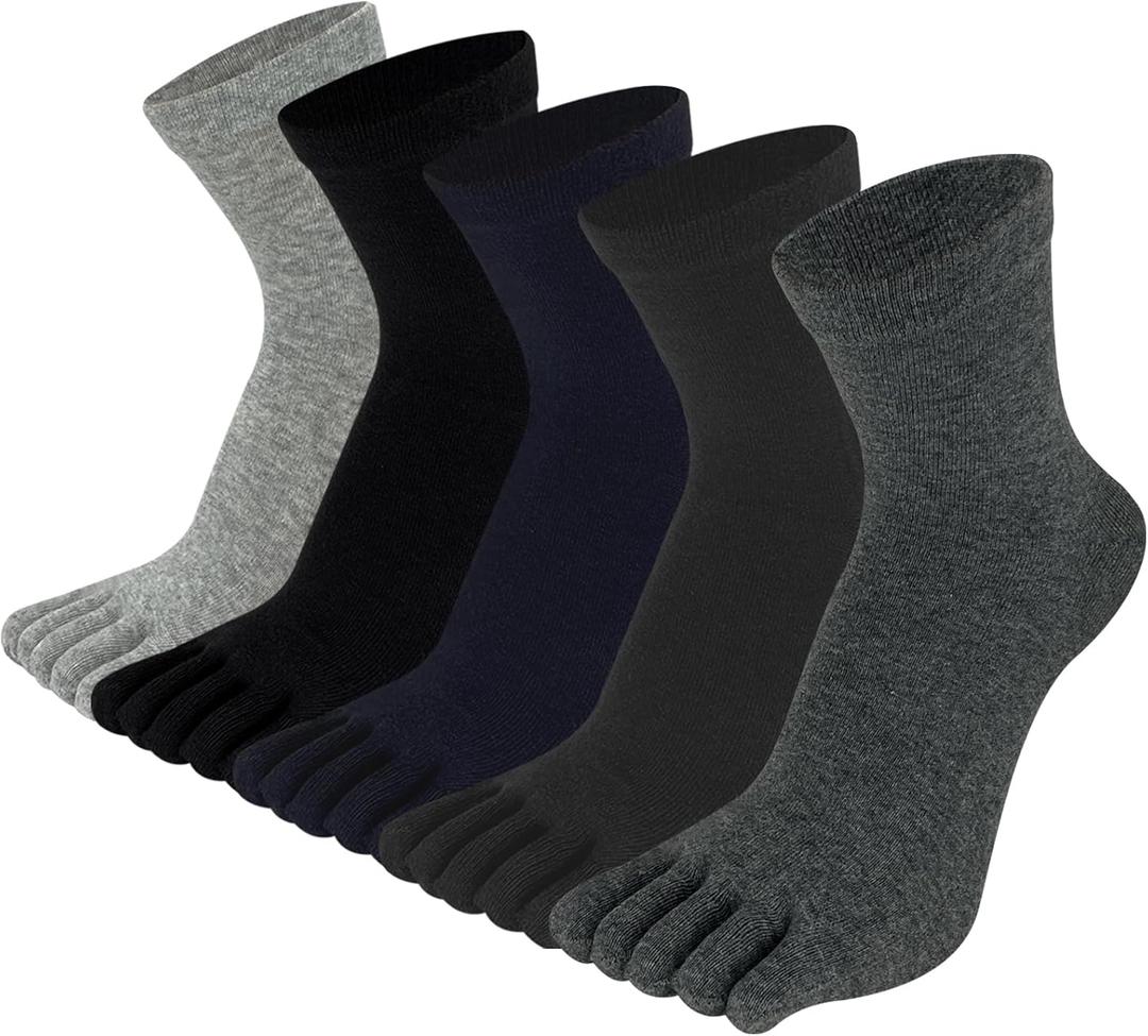 Toe Socks for Men Women - Five Finger Socks Cotton Crew Breathable for Athletic Running Sports 5 Pairs 9-13 (Mixed Colors)
