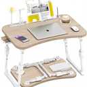 Lap Desk for Bed Adjustable Height, Foldable Bed Table with Storage Drawer, Tablet Slot & Cup Holder, Portable Laptop Stand for Bed & Sofa, Bed Desk for Adults & Kids, Glacier