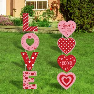 LOVE Yard Signs Outdoor Decorations 8 PCS Valentines Yard Signs with Stakes Heart Shaped & LOVE Letter Lawn Decor for Valentines Party Anniversary Wedding Garden