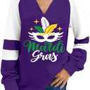 Roshop St Patricks Day Shirts Women Loose V-Neck Cute Long Sleeve Holiday Green Lucky Clover Irish Shamrock Shirts, Medium