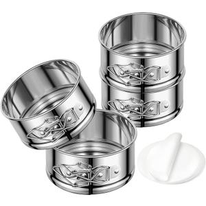 4" Springform Cake Pan, 4 Pcs Stainless Steel Springform Pans with 50 Pcs Paper Liners, Leakproof & Nonstick Cheesecake Pan with Removable Bottom, Small Cake Pan for Mini Pizzas Quiches