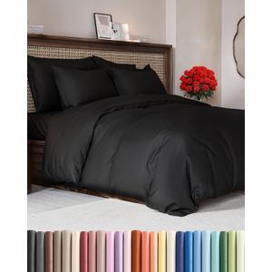 Black Duvet Cover Queen Size - Extra Soft Queen Size Duvet Cover - Lightweight, Comfy, Cozy & Breathable - Easy Care & Fade Free with Zipper Closures & Ties - 90" x 90" Inches - Comforter Not Included