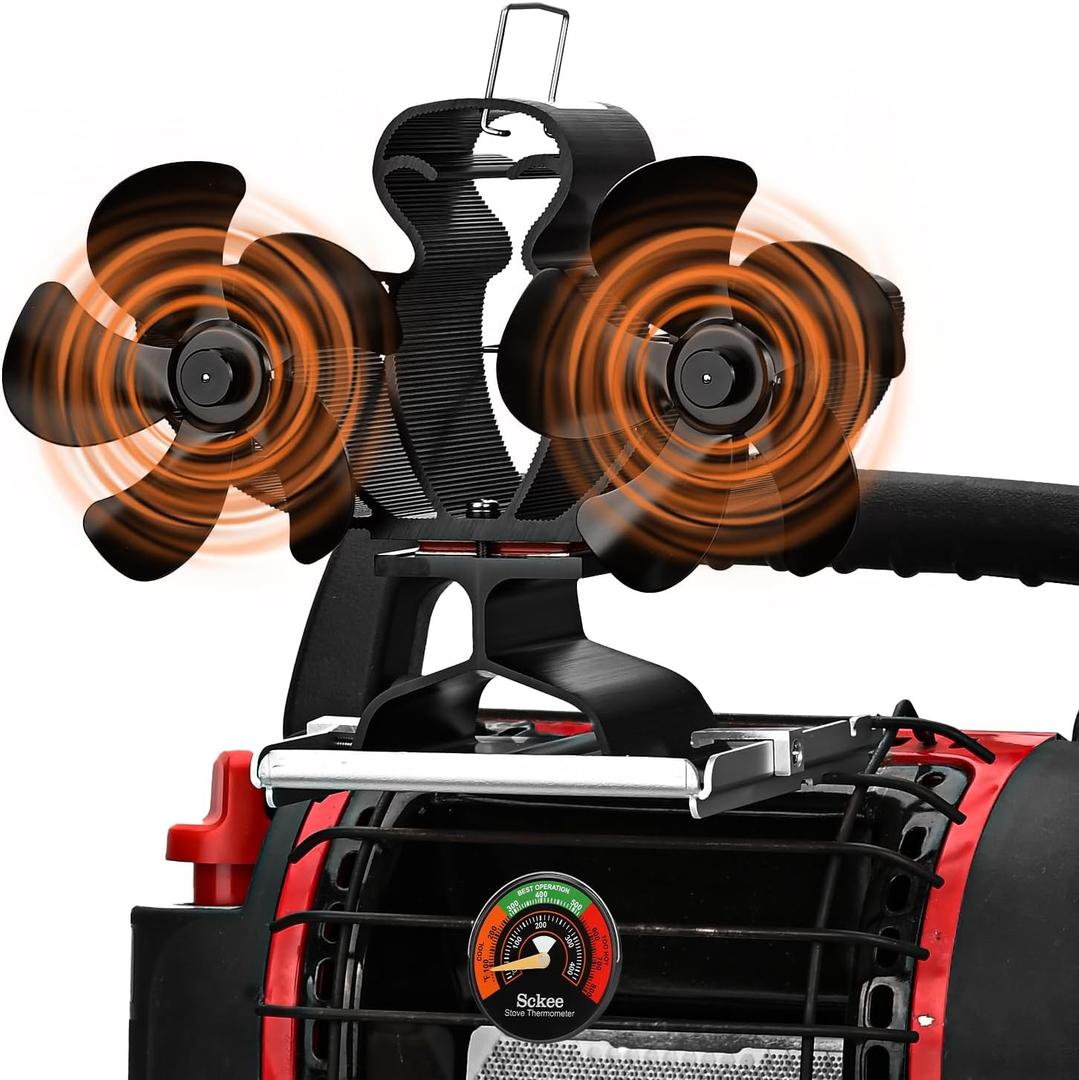 10 Blade Wood Stove Fan,Dual Motor Fireplace Fan,Wood Stove Fan Compatible with Buddy Heater, Heat Powered Fireplace Fan Log Burner Burning Stove Accessory Non Electric for Camping Outdoor Indoor Use