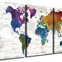 World Map Wall Art Motivational Nautical Art Living Room Office Wall Decor, Overall 48x24 inch