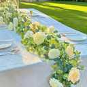 5.9FT Artificial Eucalyptus Garland with Flowers (Roses, Peonies, Daisies); Artificial Flower Garland for Weddings, Backdrops. Artificial Rose Vine For Home Decor, Table Decor, Door & Hanging Decor.