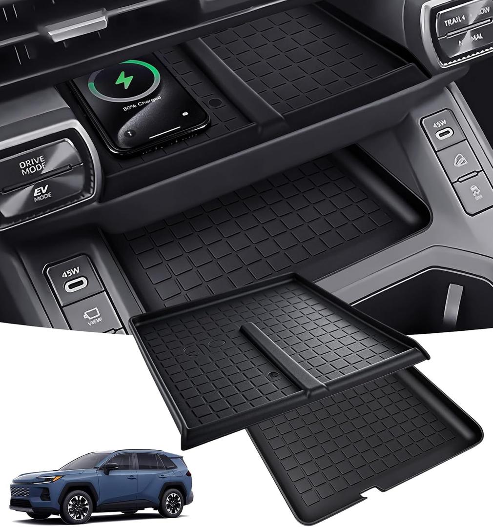 Wireless Charging Protective Mat & Center Console Storage Protective Mat for Toyota RAV4 2026, Interior Accessories Silicone Anti-Slip Console Cover Pad for 2026 RAV 4, Black