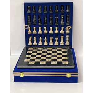 Large Handmade Full Chess Set, Marble Chess Board, 32 Chess Game Pieces, Unique Home décor. Handcrafted Tournament Chess Board - 2 Players. (Black Coral)