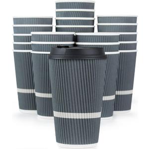 Disposable Coffee Cups With Lids - 16 oz To Go Coffee Cup (70 Pack). Large Travel Cups Hold Shape With Hot and Cold Drinks, No Leaks! Insulated Ripple Cups Protect Hands, No Sleeves needed (Dusk Grey)