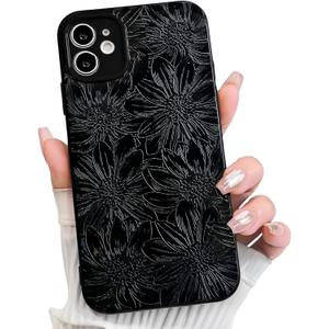 NITITOP Compatible with iPhone 11 Case Silicone Cute Flower Floral Sunflowers Pattern for Women Girl Trendy Slim Fit TPU Silicone Shockproof Full Camera Protection Cover - Black
